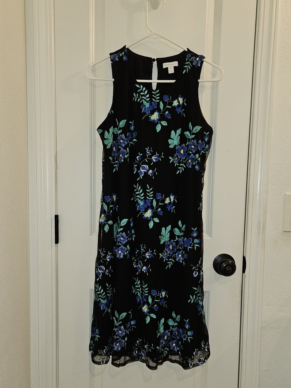 Charter Club Dress Embroidered Floral Mesh Overlay Dress Black M